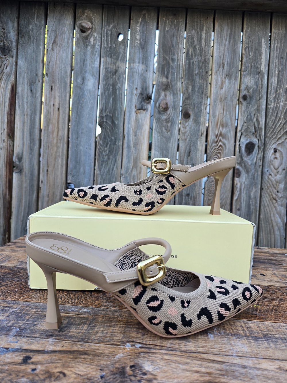 Cozy Island Leopard Print Mary Jane Kitten Heel Mules Beige Size 10